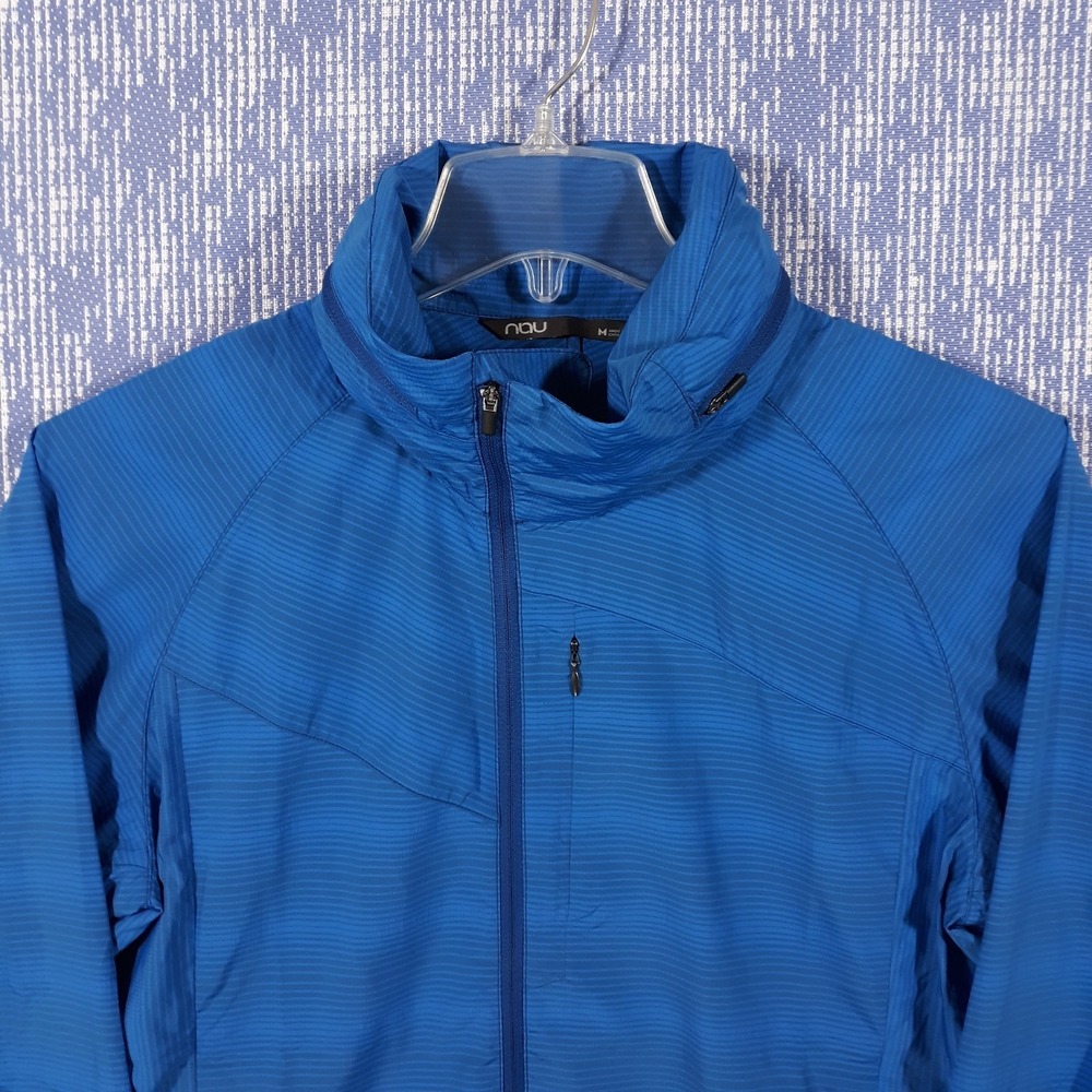 NAU Jacket Womens M Windbreaker Full Zip Pockets Hooded Asymmetric Blue - Picture 2 of 12